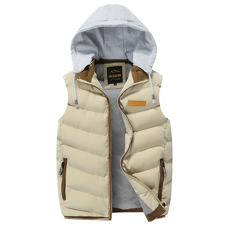 Брендовый зимний мужской теплый жилет, мужской жилет без рукавов, Мужская модная верхняя одежда с капюшоном, жилет с хлопковой подкладкой, мужская куртка - Цвет: Хаки
