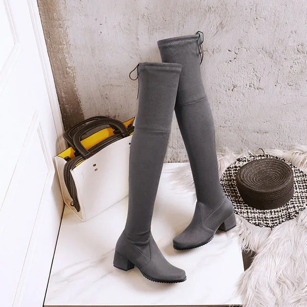 dark gray NAN JIU/8 цветов; замшевые тонкие эластичные ботфорты; женские пикантные осенне-зимние сапоги высокого качества с толстыми ремешками - Цвет: dark gray