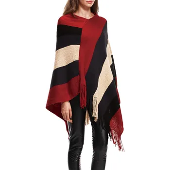 

Women British Style Poncho Winter Scarf Tassel Striped Cardigan Coat Knitted Poncho capes Warm Shawls Scarves