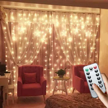 

Thrisdar Remote Curtain Icicle String Light 3x2m 3x3m 6x3m Christmas Patio Party Wedding Window Droop Garland String Light