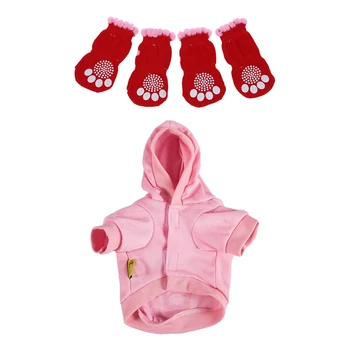 

2 Pairs Size L Antislip Bottom Pet Dog Doggie Puppy Socks Red Pink with Dog Cat Clothes Jersey Knitwear Warm Vest for Dog Jacket