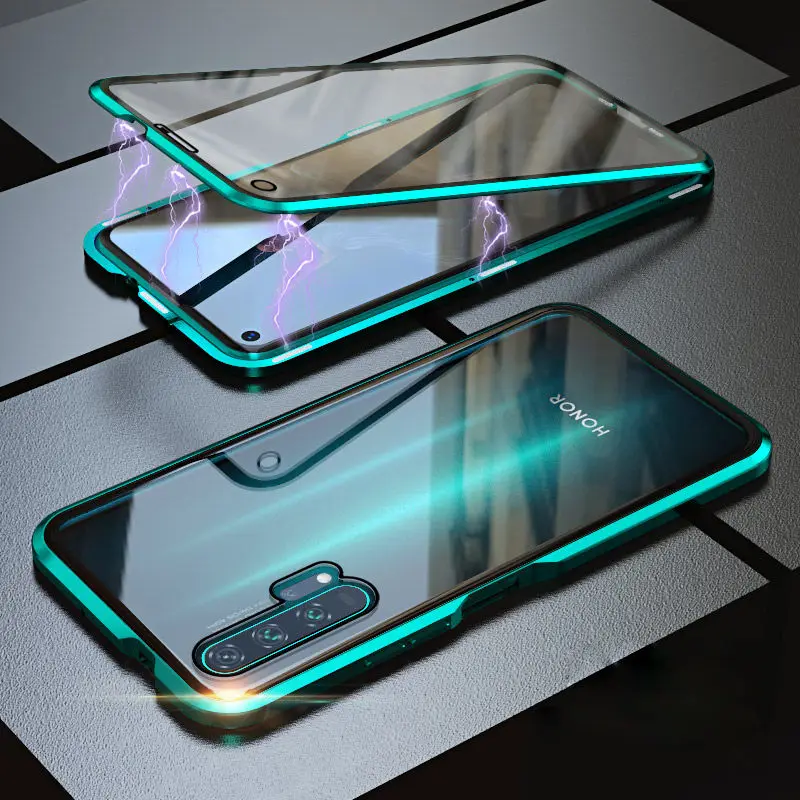 Green Double Glass Роскошный Магнитный поглощающий металлический флип-кейс для huawei Honor 20 20i 20Pro Lite, чехол для телефона, двустороннее стекло Honor20 Pro i - Цвет: Green Double Glass