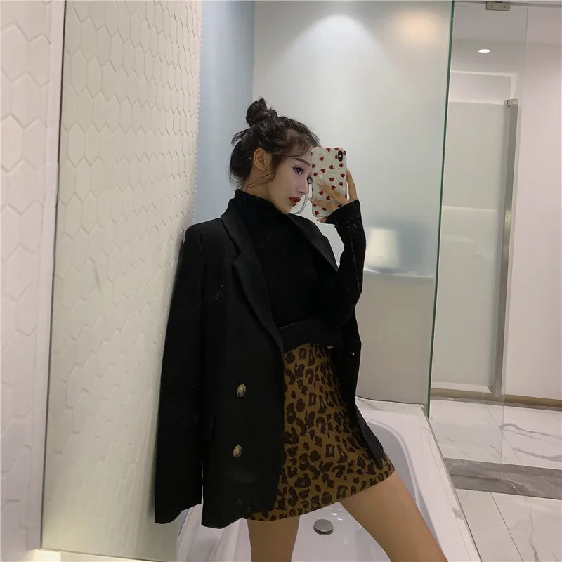 

Small Coat Women's Autumn And Winter New Style Korean-style CHIC Retro Normcore Style Suit Elegant Mid-length Black And White wi