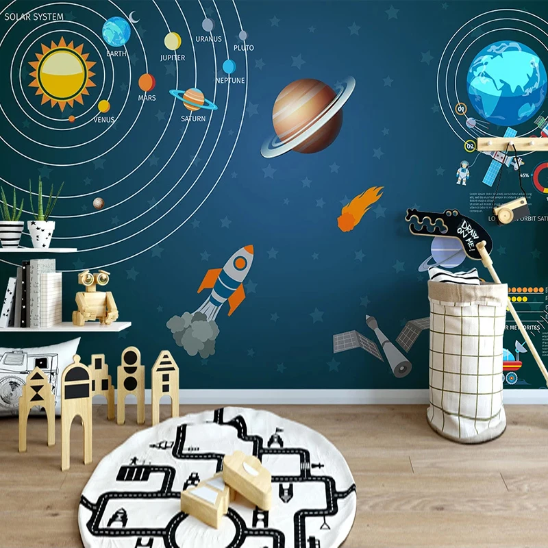 Фотообои на заказ ручная роспись мультфильм космическая Вселенная планета