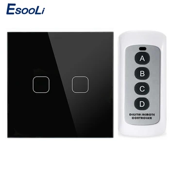 

Esooli 2 Gang 1 Way Crystal Glass Panel Touch Switch Wireless Remote Control Touch Light Switch 220v-250V for Lamp