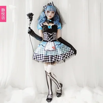 

Halloween Costume Adult Girl Alice Maid Silk Vampire Clown Costume Loli Lolita Puff Dress Princess