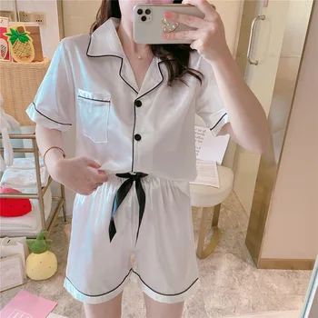

Pyjamas Women Silk Summer Pajamas Woman Short Sleeve Pijama Mujer Satin Pajamas Home Clothes for Women Sleepwear With Shorts