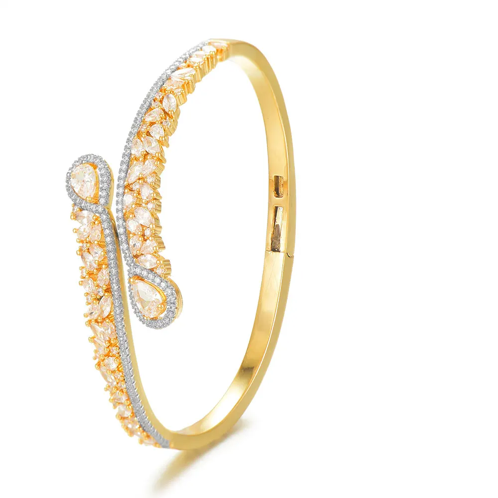 Bicolor Bangle GODKI, роскошный набор колец с угловым крылом, 2 шт., ювелирные наборы для женщин, свадебные с кубическим цирконом и кристаллами CZ aretes de mujer, современный стиль - Окраска металла: Bicolor Bangle