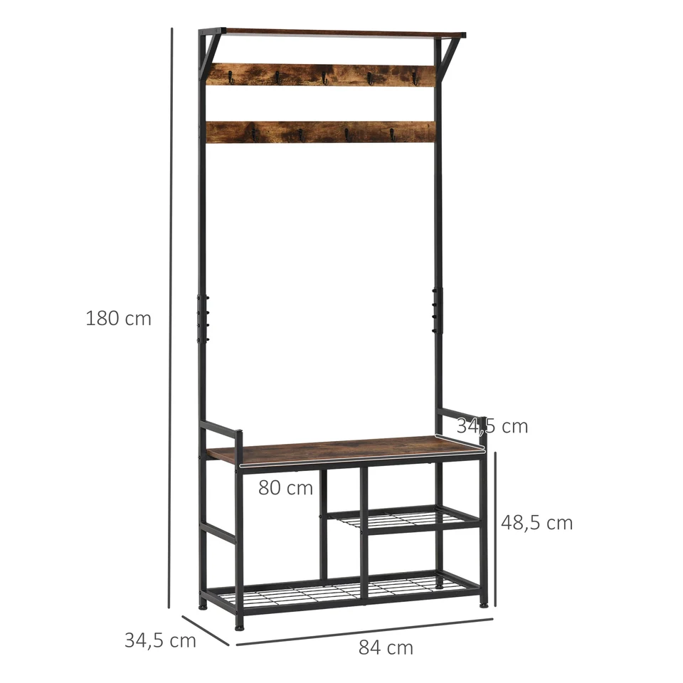 Appendiabiti da ingresso con scarpiera e seduta a 2 ripiani, scarpiera e appendiabiti organizer per soggiorno e camera da letto (nero grigio 80 cm