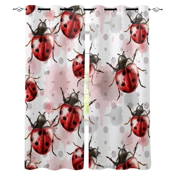 

Multi-size Watercolor Ladybug Paint Window Curtains Polyester Fabric Living Room Curtain Home Decor