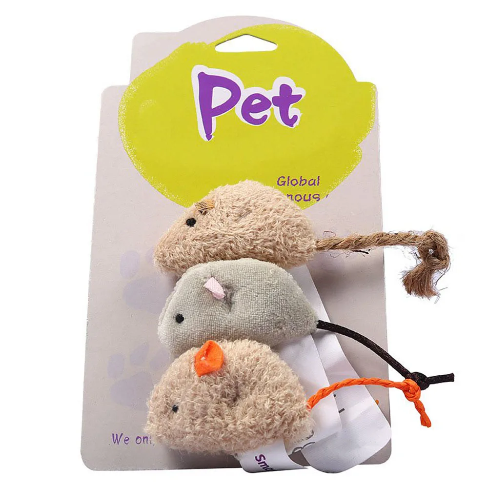 3pcs/set Plush Simulation Mice Toy Rat Squeak Noise Sound Pet Cat Toys Mouse Interactive Playing Supplies Pets Accessories