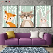 Мультфильм Лес Животные плакат принты кролик лиса медведь холст живопись на стене для детей спальня детская художественная картина домашний декор