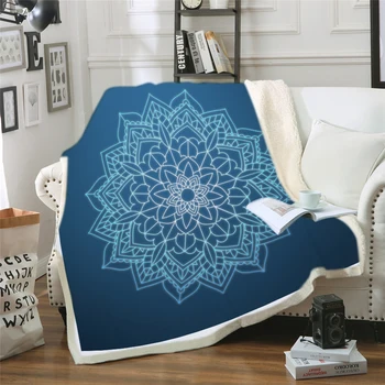 

Velvet Plush Reversible Sherpa Blanket Vintage Cobalt Blue Mandala Fuzzy Microfiber Soft Blanket for Bed or Couch Dropship