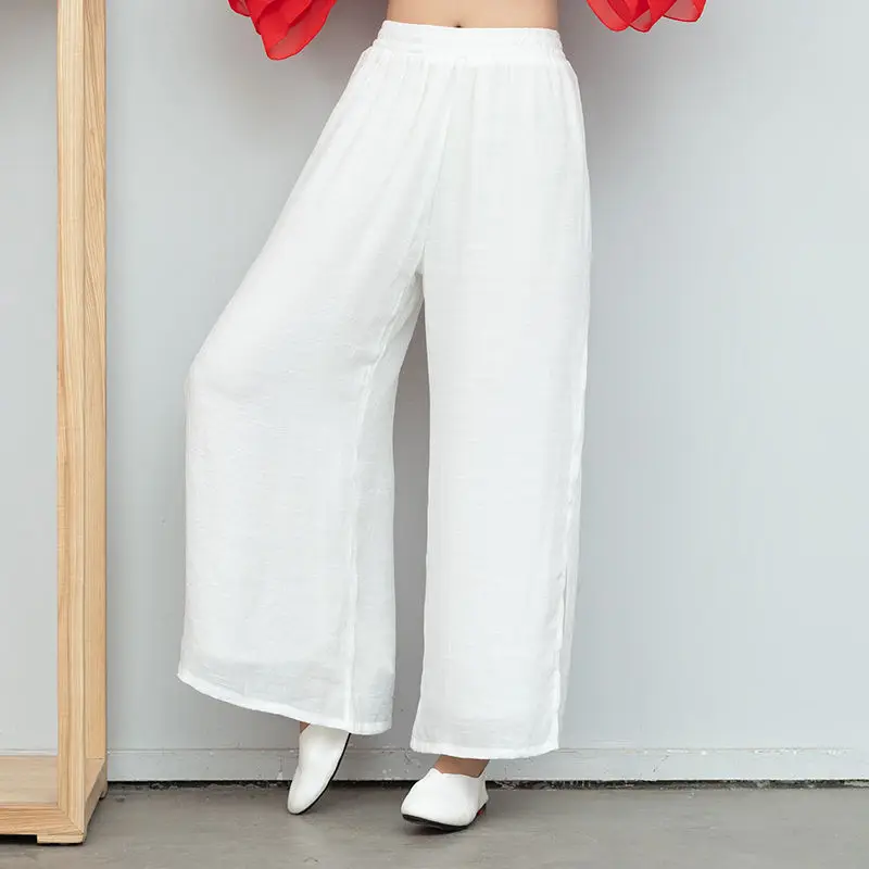 Solid Color Chinese Style Retro Hanfu Cardigan Loose Women's Clothes Blouse Literary Cotton And Linen Shirt Wide Leg Pants