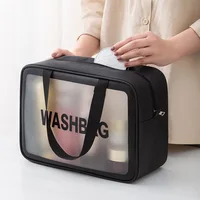 Large Capacity Frosted PU Transparent Cosmetic Wash Bag Waterproof PVC Bath Storage Bag for Bath And Toiletries 2
