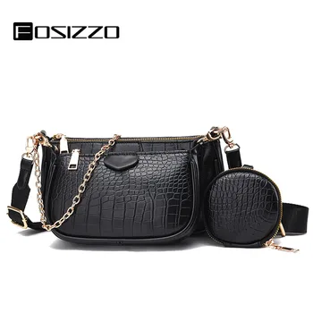 

FOSIZZO Crossbody Bag Majong Set PU Fashion Crocodile Pattern Tree-piece Chain Wallet Women's Shoulder Bag Majong Bag FS5105-1