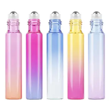 

10ml Gradient Color Essential Oil Bottle Portable Glass Bottle Stainless Steel Roller Ball Bottles Travel Perfume Container