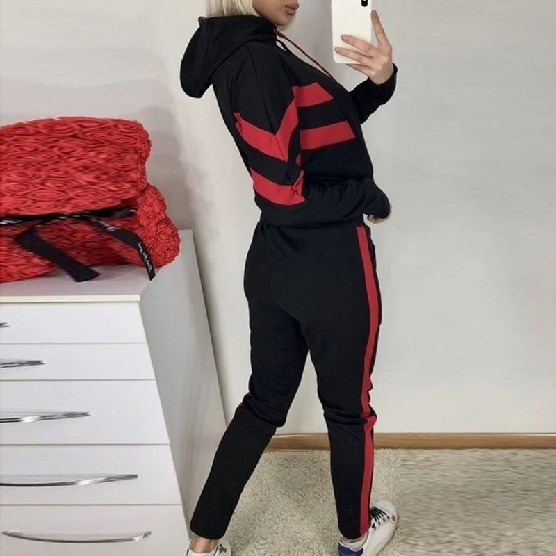 2 Piece Set Women Hoodies Tracksuit Autumn Roupas Feminina Sport Suit Fashion Gym Outfits Striped Sportwear Jogging Femme