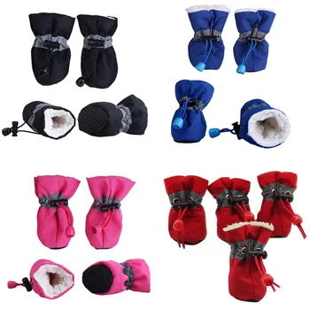 

4pcs Waterproof Winter Pet Dog Shoes Anti-slip Rain Snow Boots Footwear Thick Warm For Small Cats Dogs Puppy Dog Socks Booties