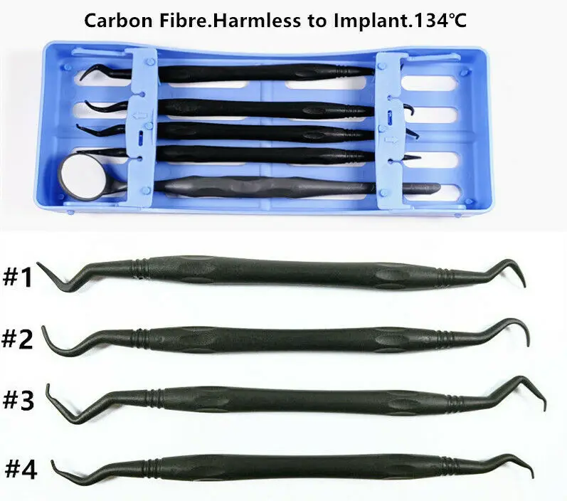 5Set Dental Carbon Fiber Implant Scaler Curettes Scaling Tip Tooth