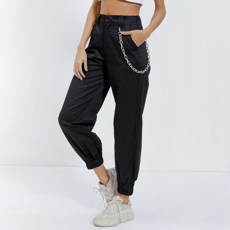 Pantalones Cargo ropa de mujer 2020 cordón cintura alta de chándal Streetwear lápiz pantalones estilo juvenil Pantalones Mujer| Pantalones y pantalones capri| AliExpress