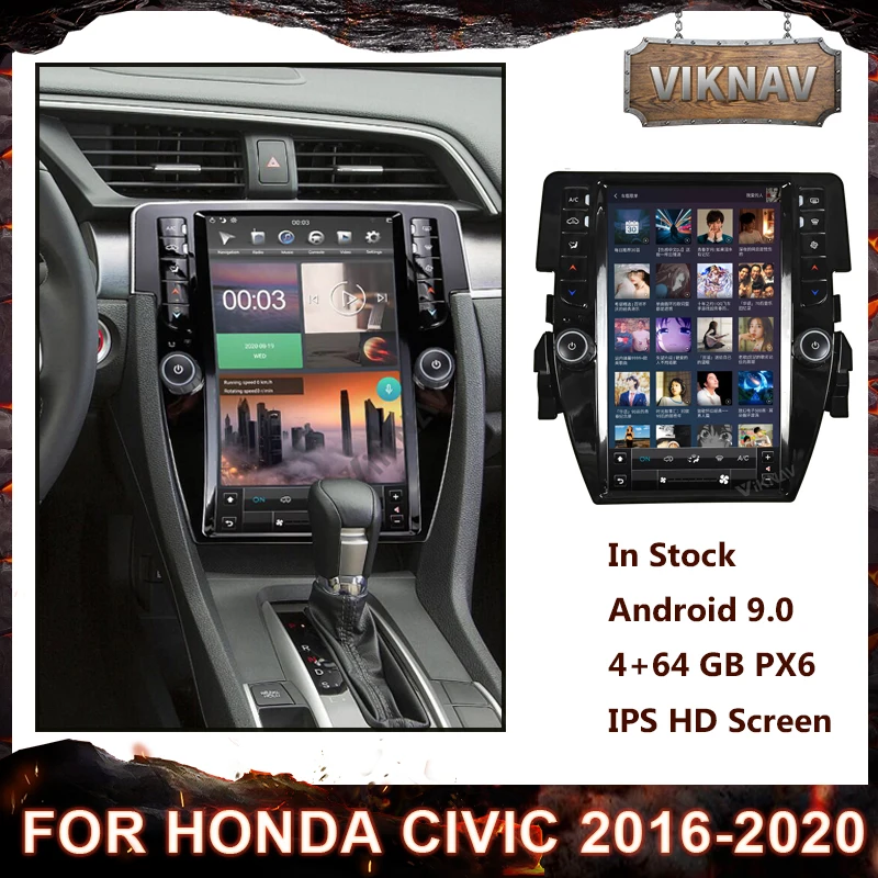 

Android 9.0 Car Multimedia radio player PX6 For Honda civic 2016 2017 2018 2019 2020 autoradio dvd GPS Navigation with carplay