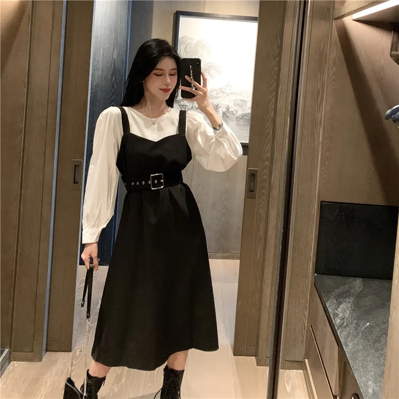 Office Lady Midi Dress Women Casual Personality Elegant Party plus size Dress Autumn O-neck Long Sleeve One-piece Dress Korean