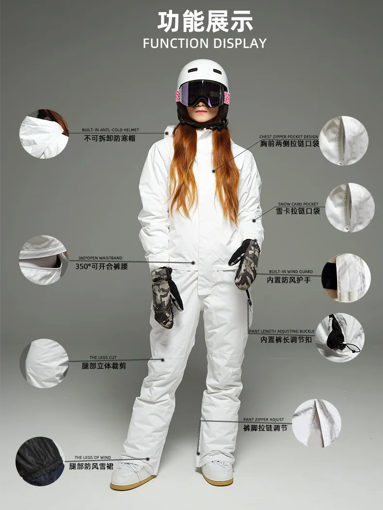 Adult One-piece Ski Suit White Men's And Women's Single Double Plate Deconstructable Anorak Pant Suit Waterproof Breathable Snow