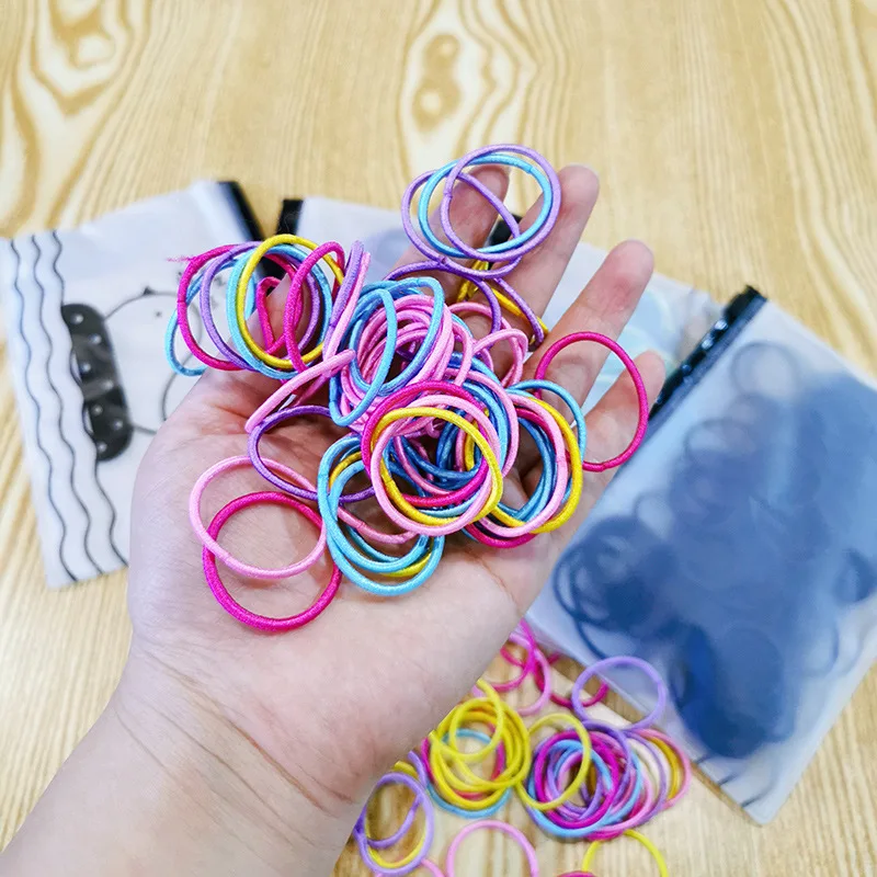 100 Pcs/bag Korean Cute Children's Headwear Simple Colorful Rubber Band Hair Rope Fashion Girl Princess Basis Hair Accessories