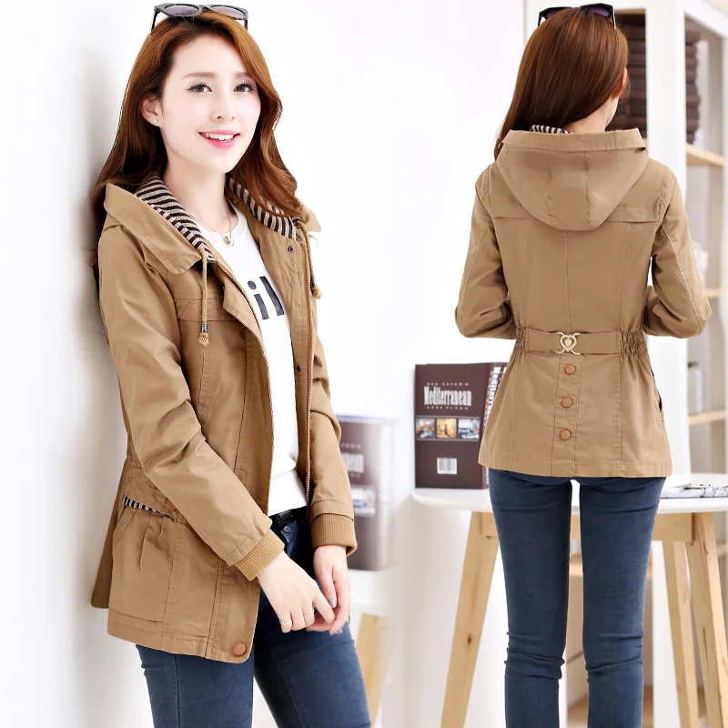 

Women Trench Coats Outerwear Winter 2020 Autumn Long Sleeve Hooded Windbreaker Slim Big Size Casual Tops Female Basic Coat 865F