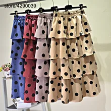 Новинка весны, высокая талия, волнистая юбка в горошек, Женская длинная Ретро Многоуровневая многослойная юбка, Женская весенняя одежда