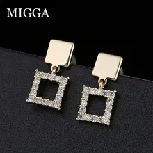 MIGGA микро проложили кубический циркон квадратные серьги с подвеской для женщин золотого цвета женские серьги-гвоздики