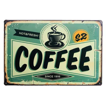 

Hot Coffee Cafe Tin Sign Retro Metal Plate Painting Classical Iron Picture Wall Decoration Coffee Shop
