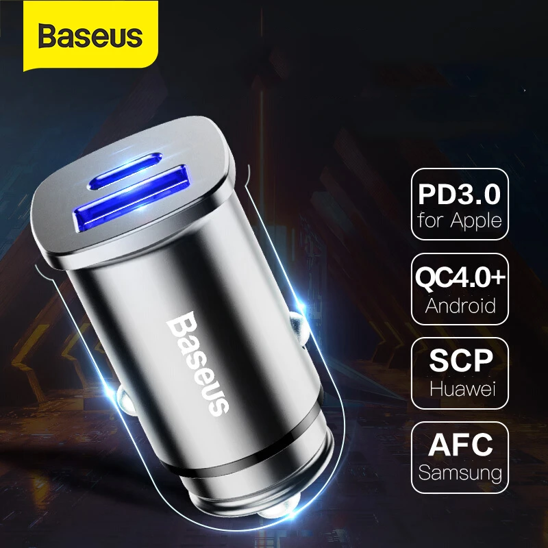 dual usb car charger Baseus 30W Car Charger USB Type C PD Quick Charge 4.0 3.0 SCP Fast Car Phone Charger For Huawei xiaomi Samsung AFC car usb port
