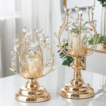

Luxury Glass Table Candle Holder Crystal Stand Romantic Dinner Candle Holder Vintage Nordic Porte Bougie Home Decoration KK60ZT