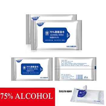 

10 pcs/bag Alcohol Sanitized Non-woven Wipes Disposable Disinfection Cotton Piece Antiseptic Skin Cleaning Wipes