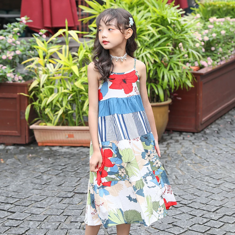 

Flower Printing 2020 Summer New Girls Dress Fashion Baby Girls Camisole Dress Personality Kids Summer Dress for Girls, #9016