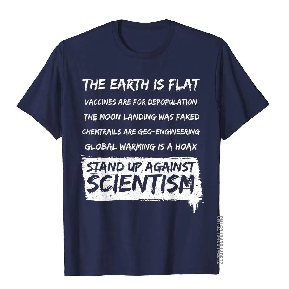 Flat Earth - Earth Is Flat - Against Scientism T-Shirt__B12112navy