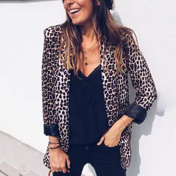 

Jacket Women Snakeskin Leopard Print Tailor Collar Long Sleeve Suit Jacket Coat