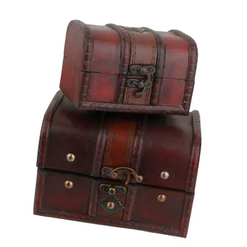 

2 Pieces/Lot Vintage Wooden Lock Treasure Case Jewelry Storage Box Container Home Trinkets Organizer