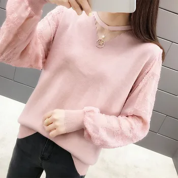 

Loose Knitwear Neck Knitted Sweater Autumn Winter Fashion Female Pullover Sweaters Ladies Black