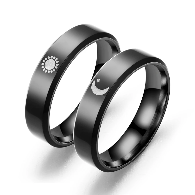 Anillo negro de acero para hombre y mujer, sortija negra, Punk, sol, Luna, tótem, joyería, regalos para novio, venta al mayor|Anillos| - AliExpress