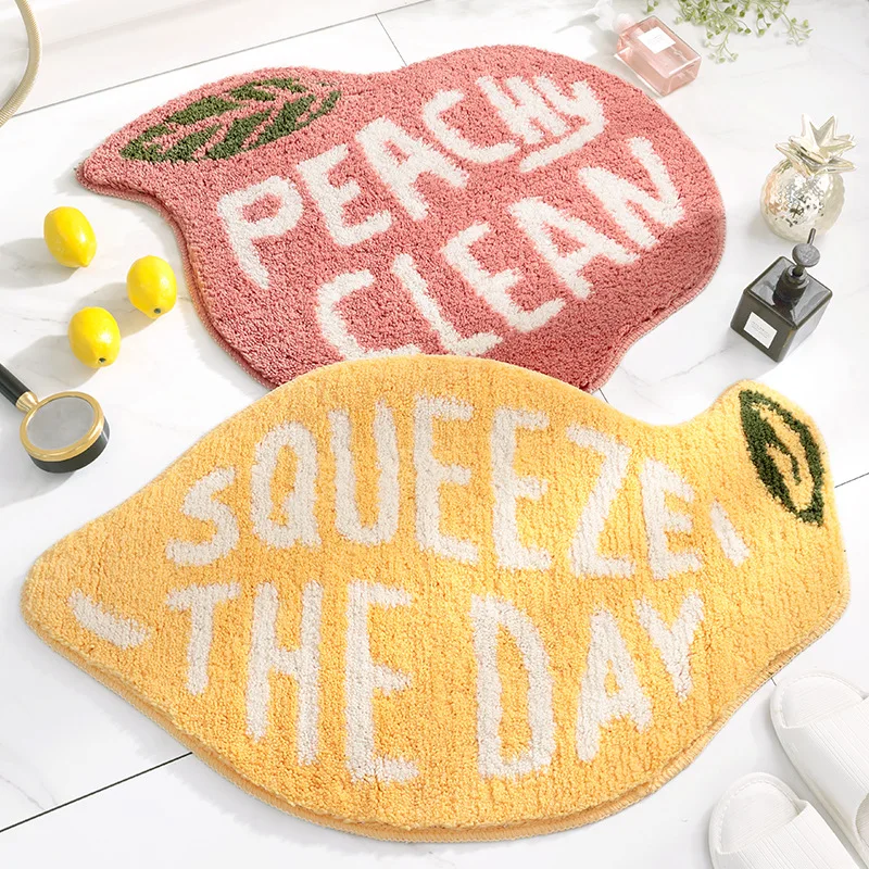 Flocking Fruit Peach Lemon Shape Home Entrance Mat Bedroom Bathroom Door Non-slip Foot Pad Flocking Fruit Peach Lemon Shape Home Entrance Mat Bedroom Bathroom Door Non-slip Foot Pad