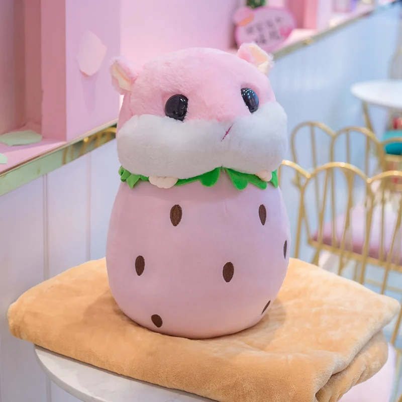 45 см Kawaii фрукты хомяк плюшевая игрушка-подушка мягкий хомяк с одеялом мягкая подушка кукла ворс Подушка детский подарок любимым на день рождения - Цвет: Pink with Blanket