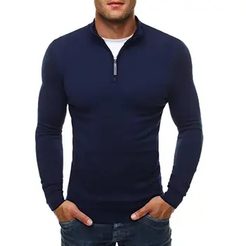 

Autumn men's solid color slim pullover sweater Chic Men Solid Color Stand Collar Long Sleeve Zipper Knitted Sweater Top Blouse