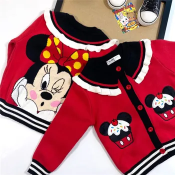 

High Quality Cartoon Disney Sweater Jacket Minnie Knitted Cardigan Laciness Turndown Collar Coat