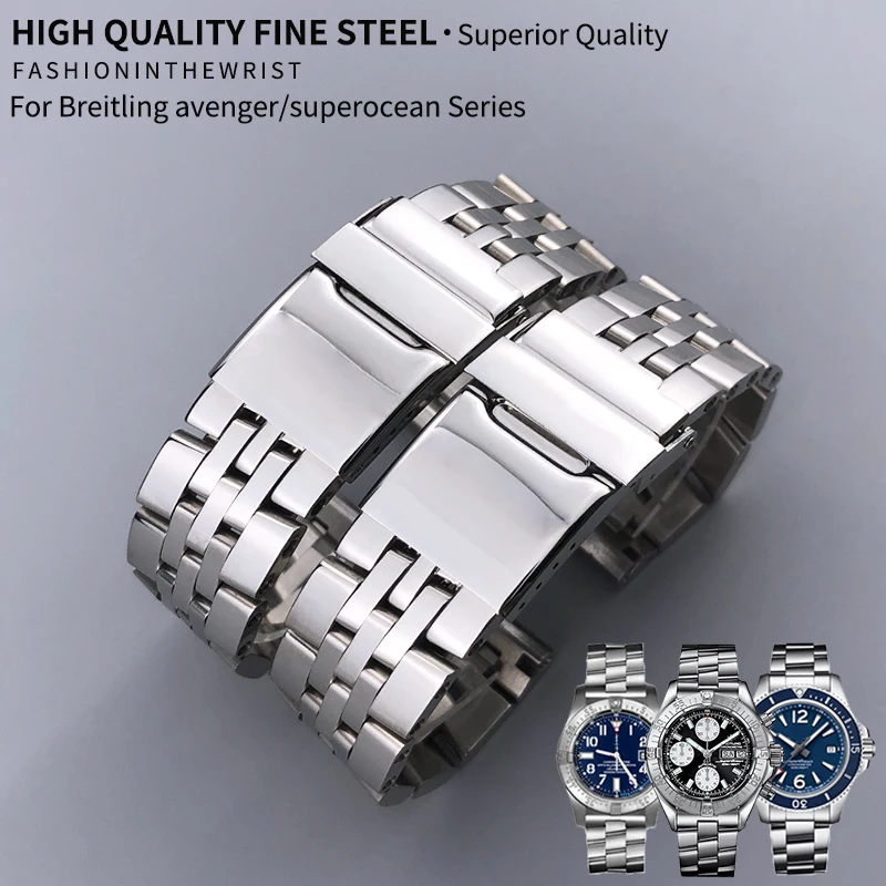 Cinturini per orologi in acciaio inossidabile 316L argento20mm22mm24mm  adatto per bracciale in metallo Breitling AVENGER NAVITIMER SUPEROCEAN