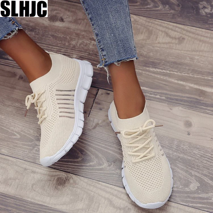 

SLHJC 2019 Autumn Loafers Round Toe Slip On Cozy Mesh Sneakers Plus Size Women Casual Flat Heel Daily Flats Stretch Fabric