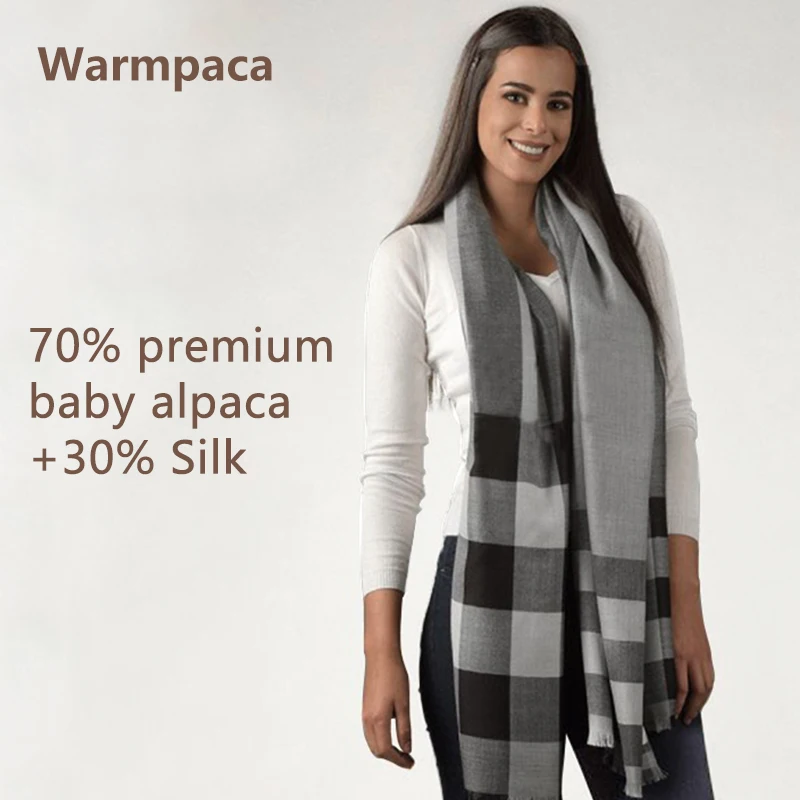 

Warmpaca 70%Premium Baby alpaca 30%Silk scarf ladies' shawl gray beige blue