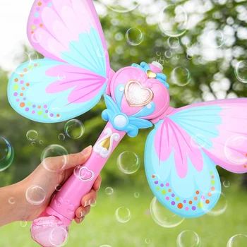 

Automatic Soap Bubble Blowing Gun Blower Machine Electric Magic Wing Wand Light Music Funny Outdoor Girls Toys For Kids Gifts